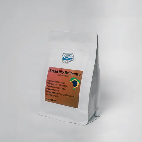 Brewprint Coffee Brazil Rio Brilhante single origin coffee bag on a light grey background