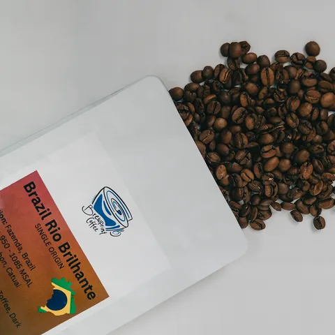 Brewprint Brazil Rio Brilhante coffee bag with roasted beans spilling out